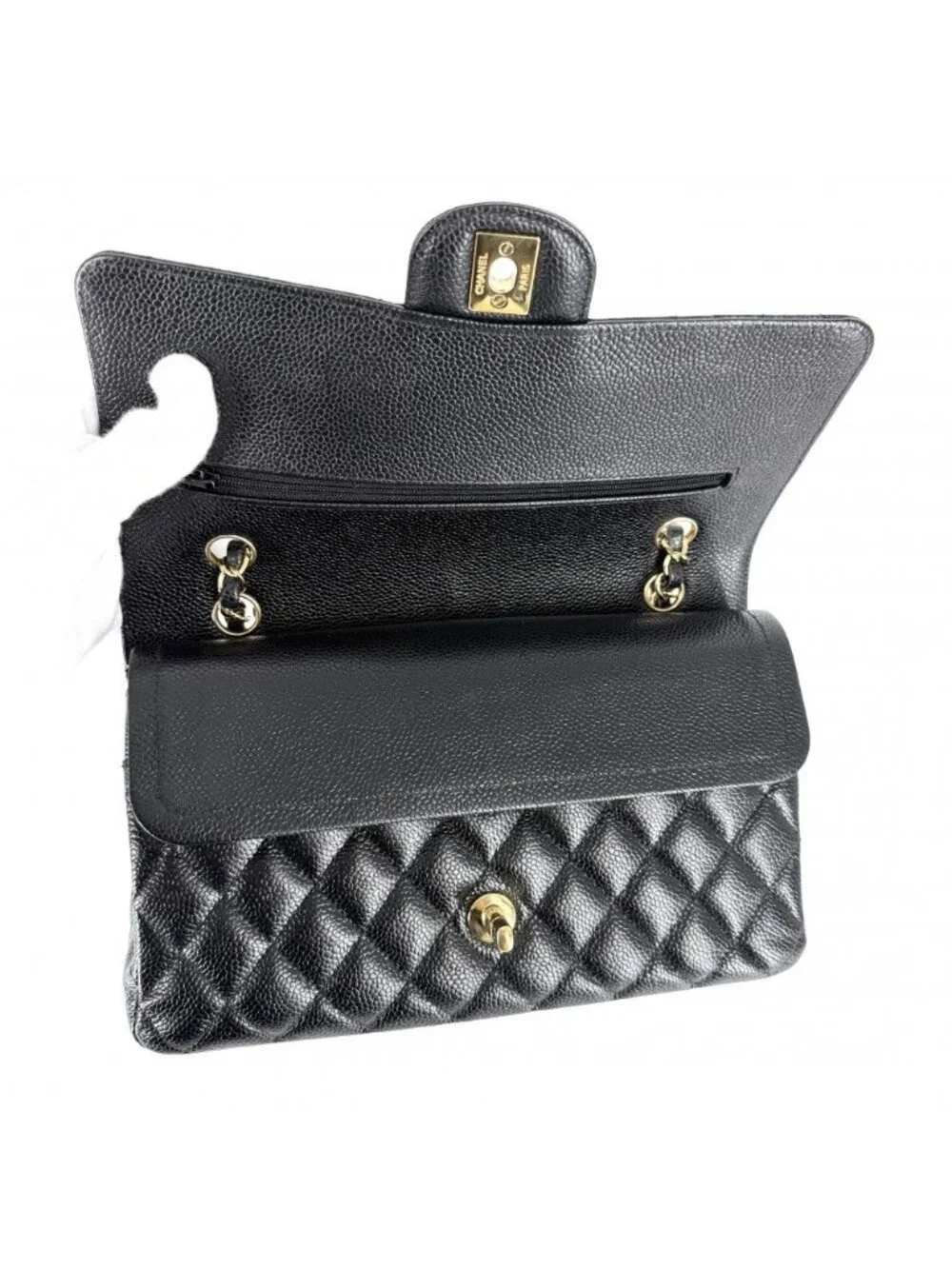 Chanel Shoulder Bag Quilted 25 Double Chain CC Logo Flap Crossbody Caviar